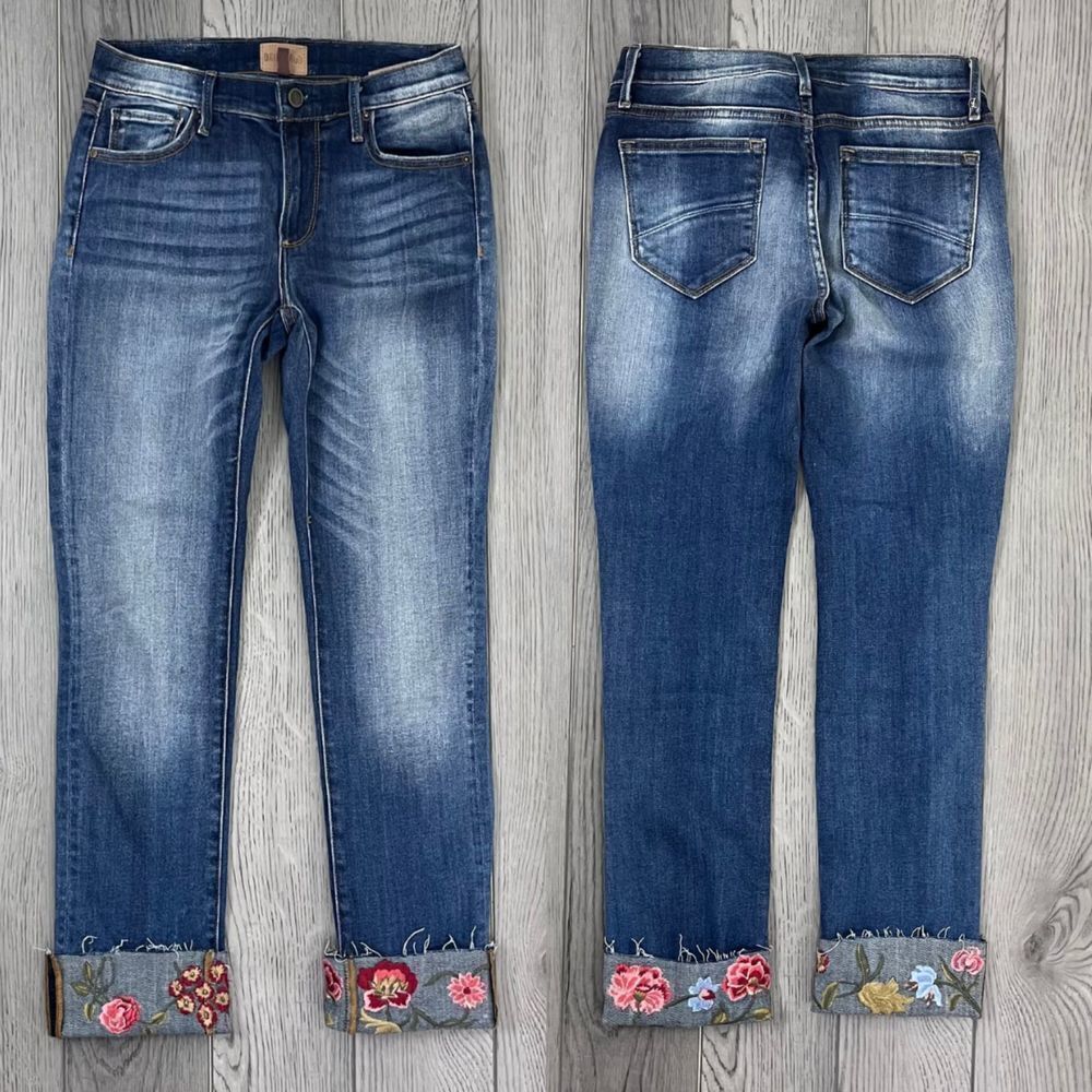 Driftwood Colette Women Size 25 Floral Embroidered Cotton Denim Ankle Jeans Boho